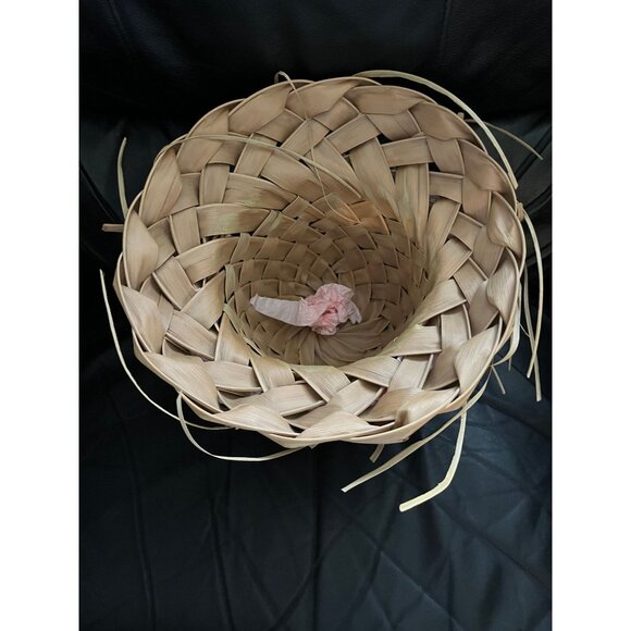 Vtg 1967 Hat Women’s Pink Hawaiian Handmade Palm Frond Woven 7″ x 10 1/2″ - Picture 4 of 6